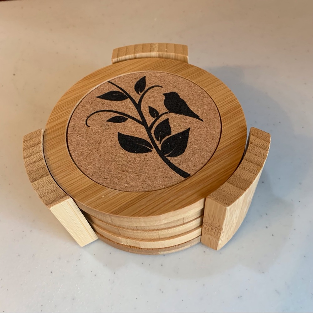 Crofton Bamboo Coasters Bird on Branch Design Set of Four